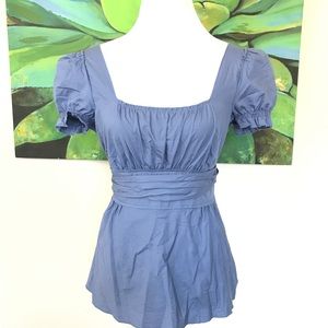 Women’s blue square neck blouse with tie